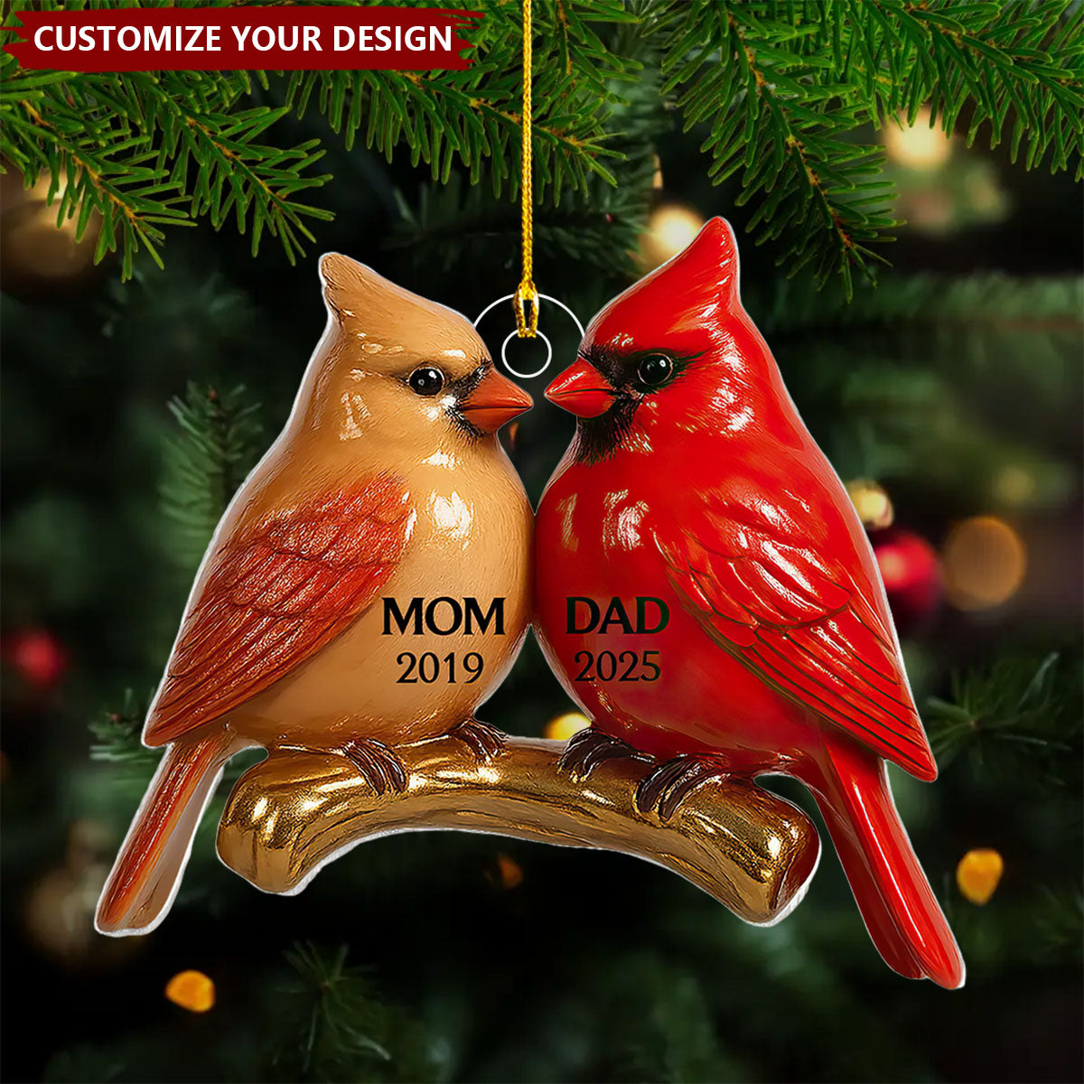 Vintage Nostalgic Cardinals Memorial Dad Mom Christmas Personalized Acrylic Ornament