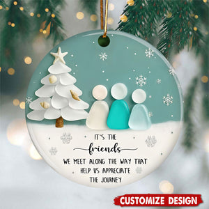 Ceramic Friends Christmas Ornament, Sea-Glass Figures Winter Tree & Snowflakes, Heartfelt Friendship Quote Keepsake, Best Friend Gift 2025