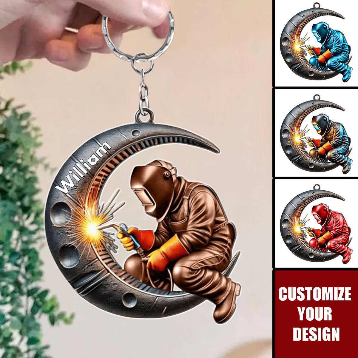 Welding Where Fire Meets Steel - Personalized Welder Shaped Keychain