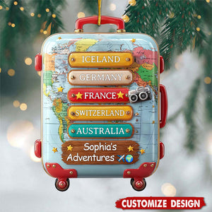 Personalized Travel Suitcase Christmas Ornament - Gift for Traveler and Explorer