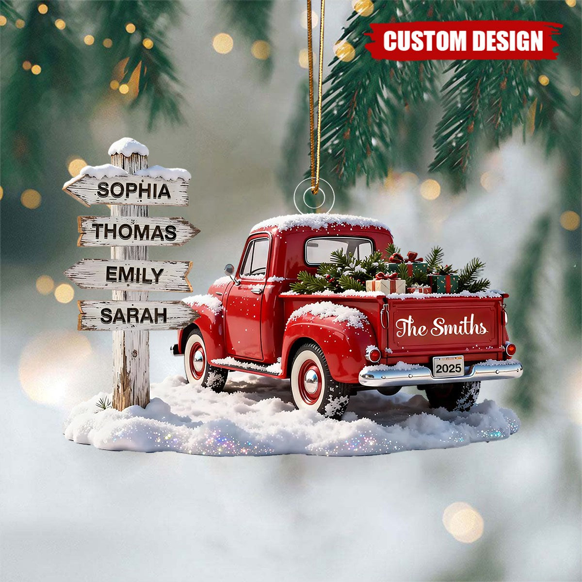 Personalized Nostalgia Christmas Truck Family Sign Posts Ornament - Gift For Family, Farmhouse Decor