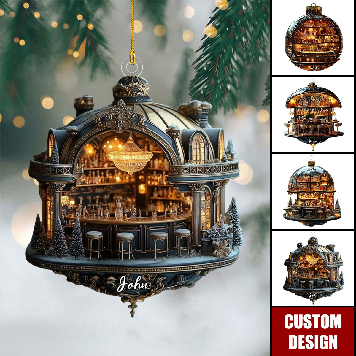 Personalized Luxury Miniature Bar Christmas Ornament -  Whiskey Bottle Decoration For Men