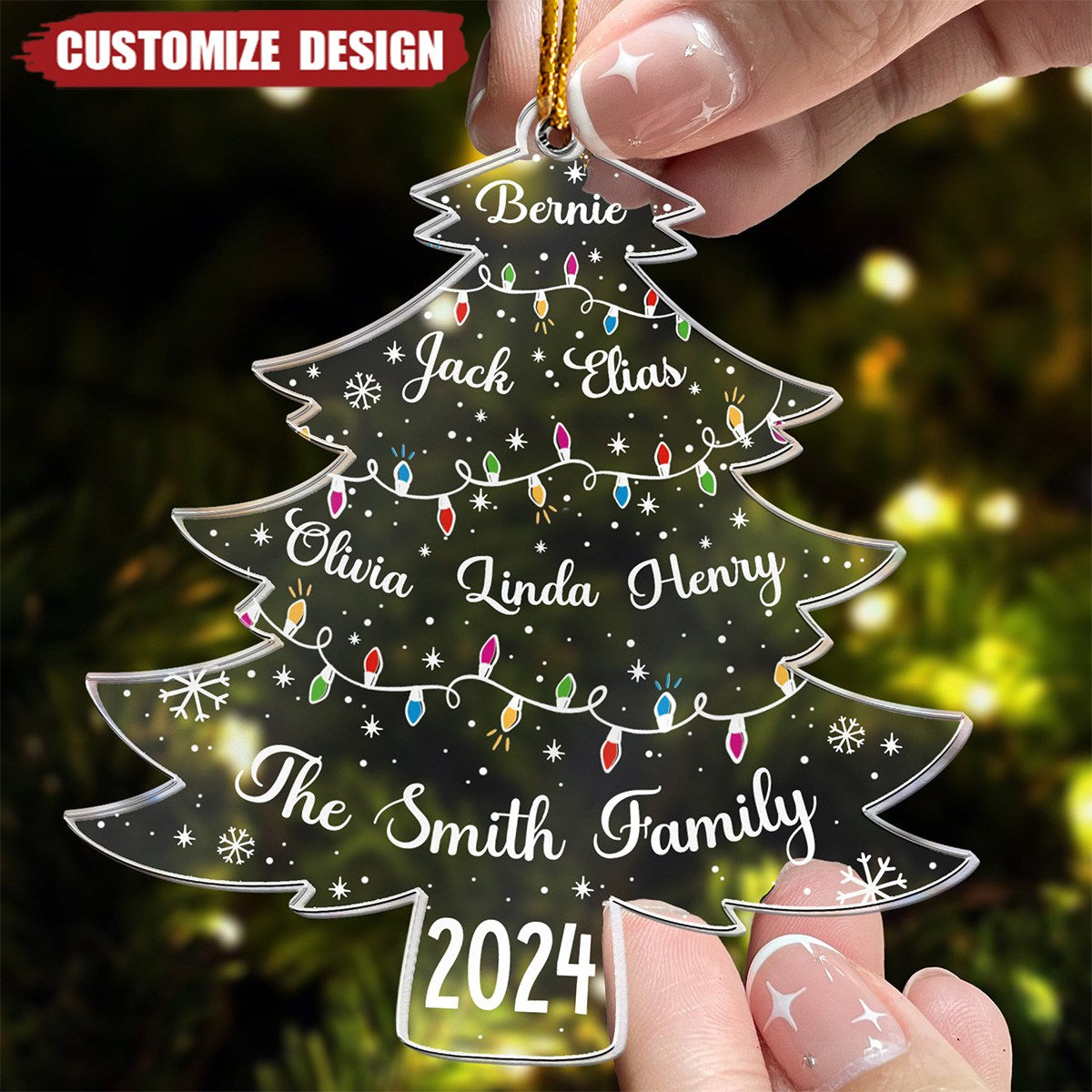 Christmas Tree With Family Names And Led Lights - Personalized Acrylic Ornament - 2024 New Release