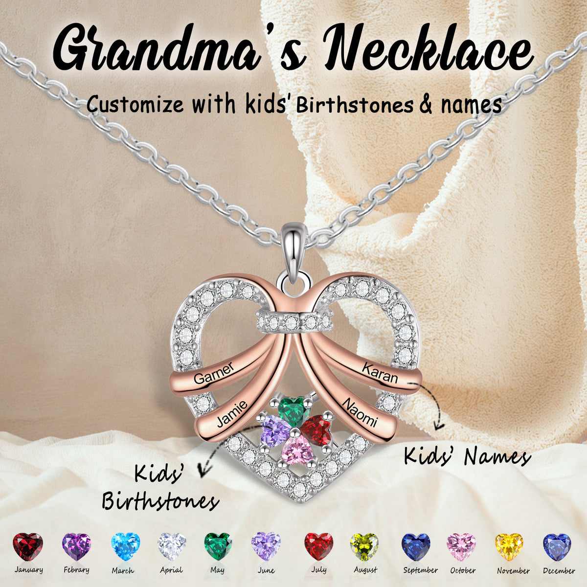 Mom You Are The World - Personalized Heart Birthstone Necklace, Mother's Day Gift