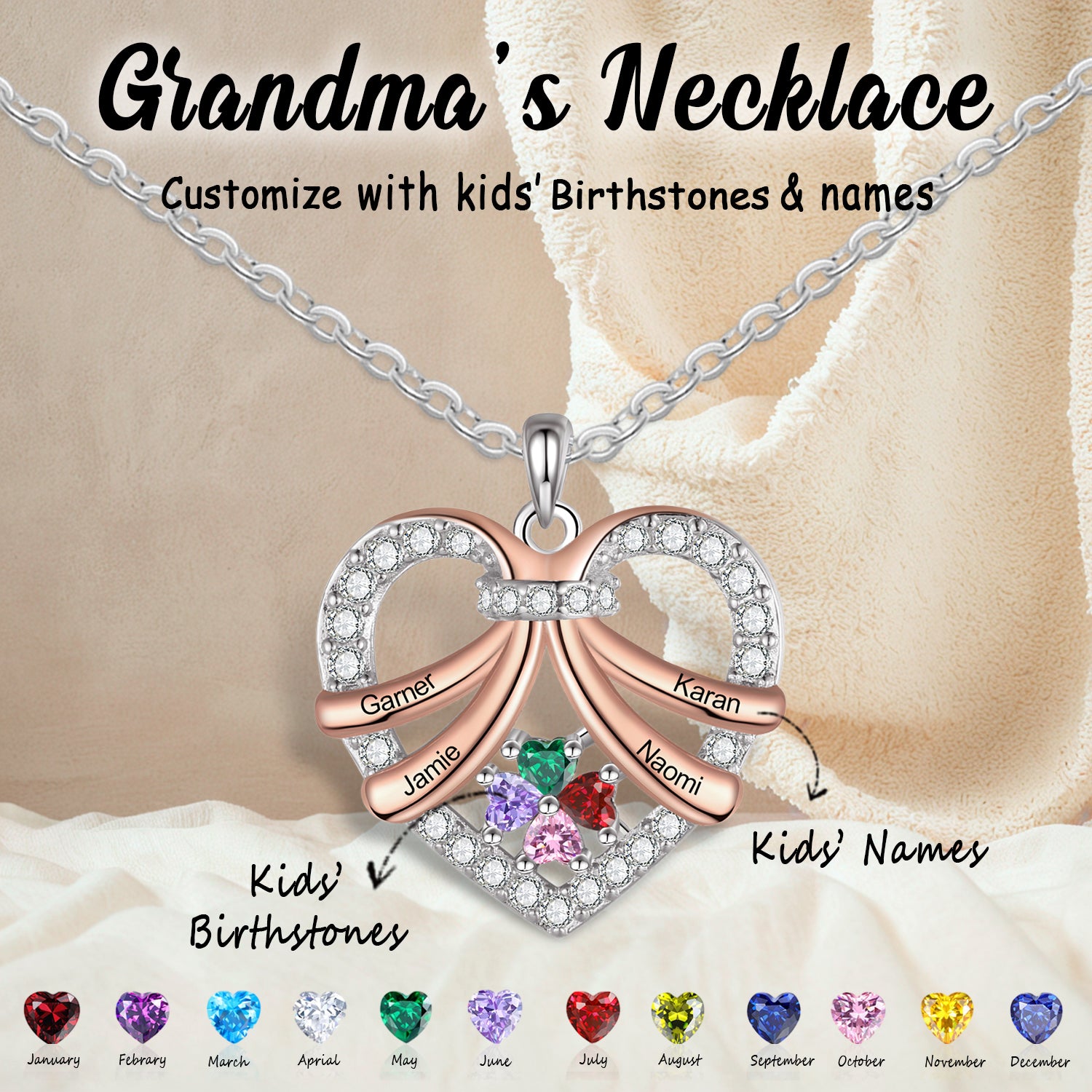 Mom You Are The World - Personalized Heart Birthstone Necklace, Mother's Day Gift