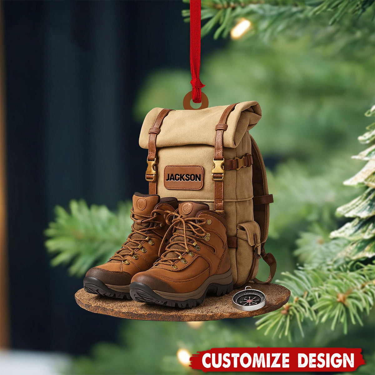 Personalized Hiking 2D Flat Acrylic Ornament, Custom Hiking Lovers Christmas Ornament, Unique Camping Lover Gift, Xmas Gift For Hiking Club