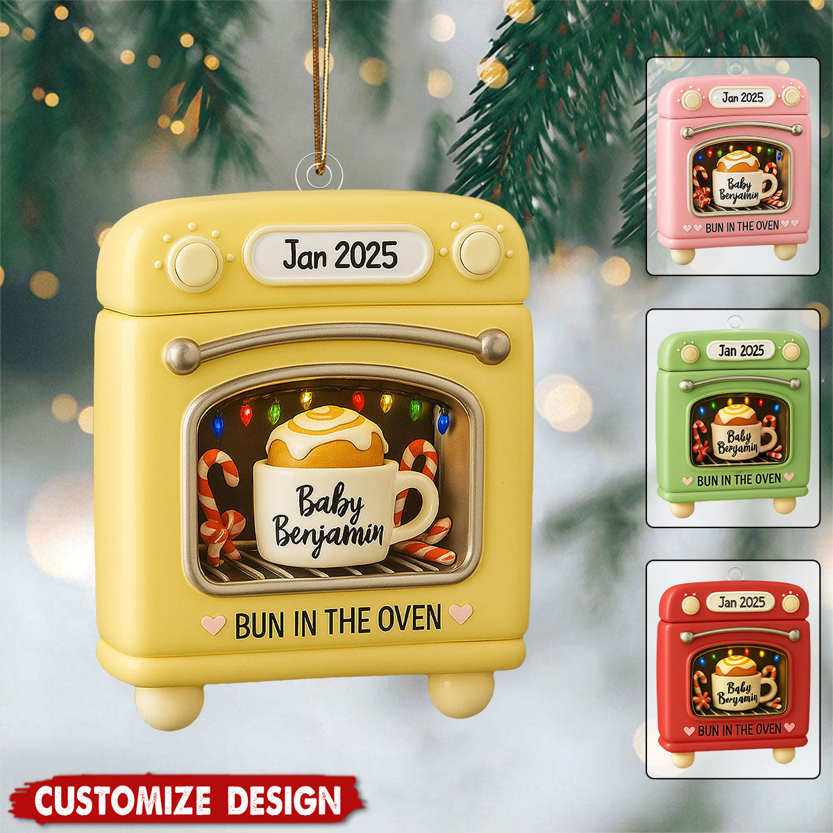 Personalized Pregnancy Announcement Ornament, Bun in Oven Keepsake