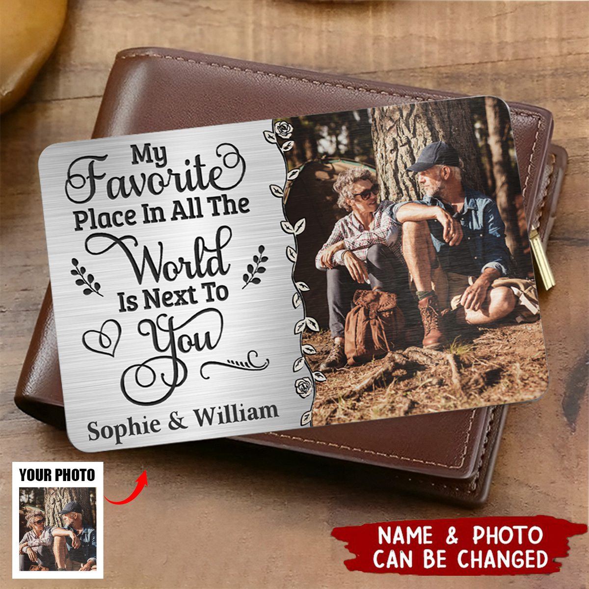 Custom Photo My Heart Is Wherever You Are - Couple Personalized Custom Stainless Wallet Card - Gift For Husband Wife, Anniversary