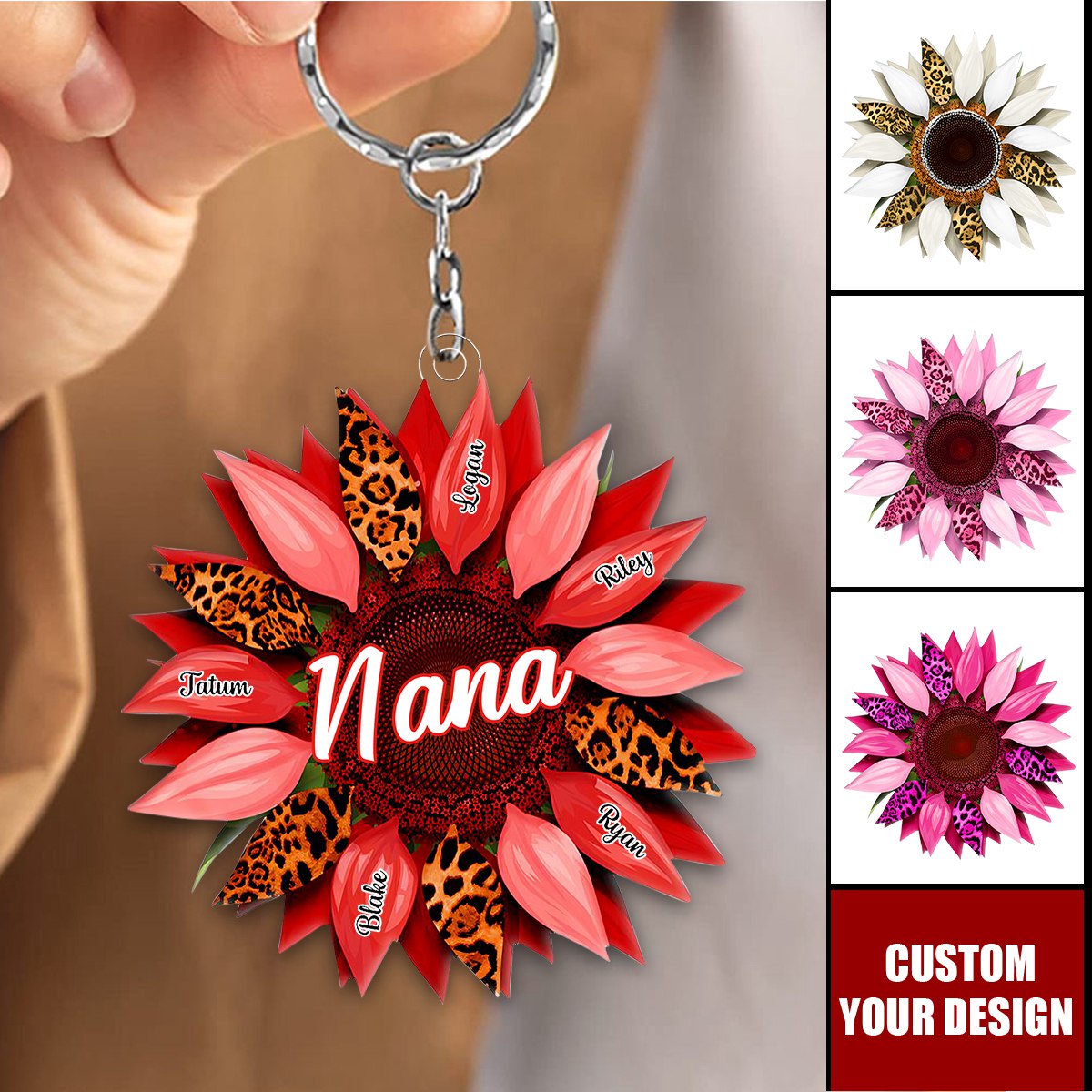 Nana, Mom, Auntie Family Sunflower - Personalized Acrylic Keychain - Birthday, Loving Gift For Mother, Grandma, Grandmother
