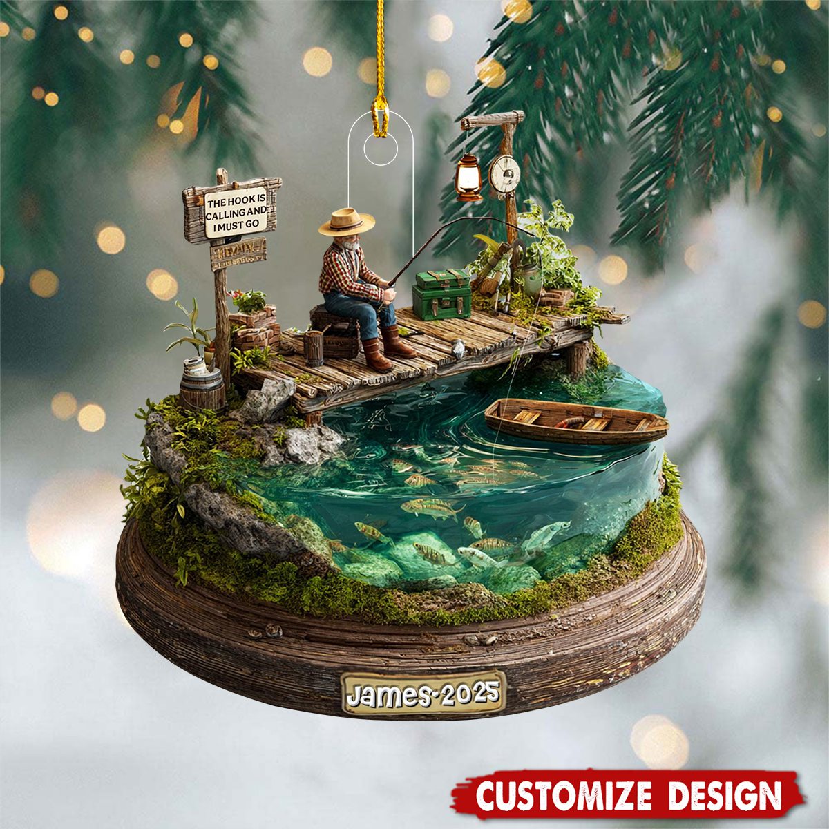 Personalized Fishing Christmas Acrylic Ornament - Gift For Fishing Lovers, Fishing Dad Gift