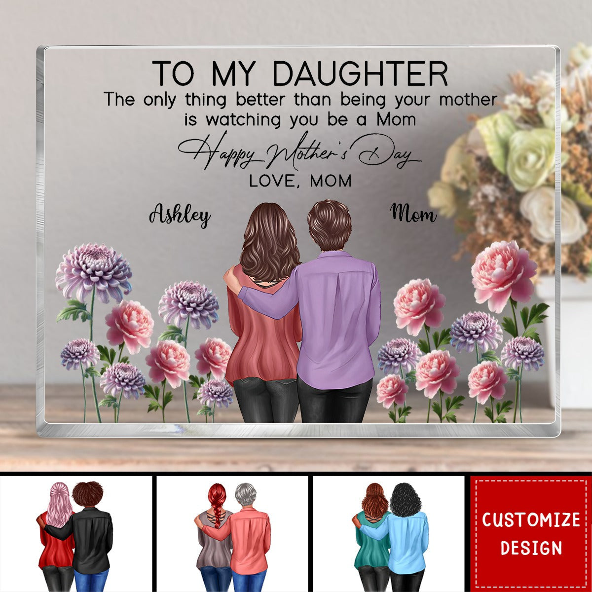 To My Daughter From Mom Happy Mother's Day Birth Flower Personalized Acrylic Block Plaque, Mother's Day Gift For Daughter