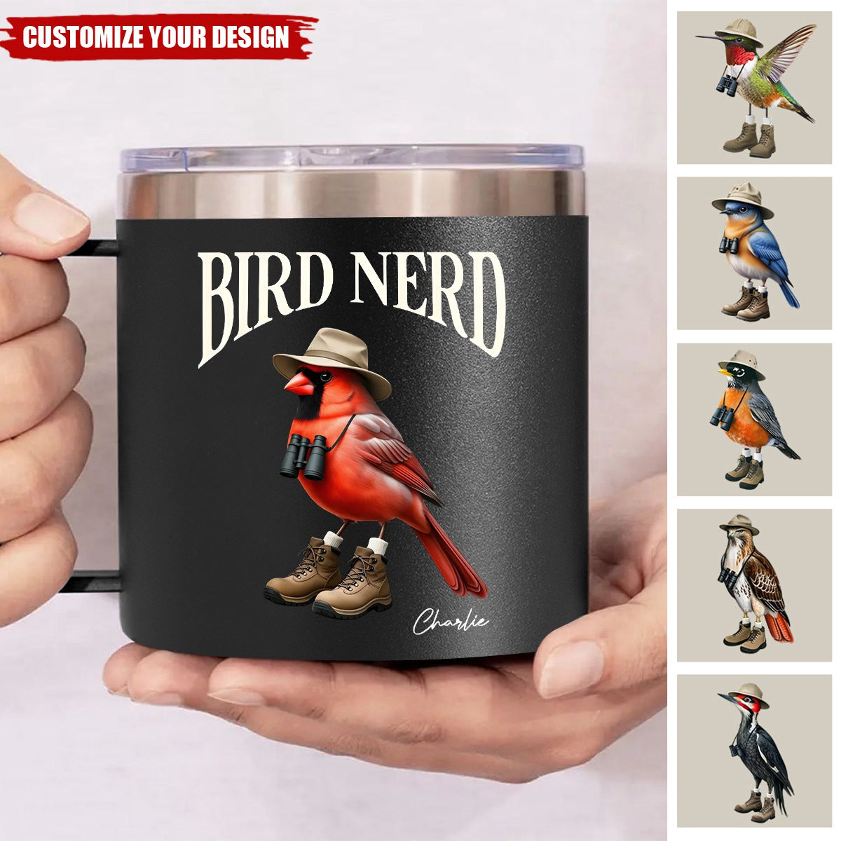Bird Nerd Funny Bird Watcher, Bird Twitcher Gift for Bird Lover Personalized Stainless Steel Tumbler With Handle