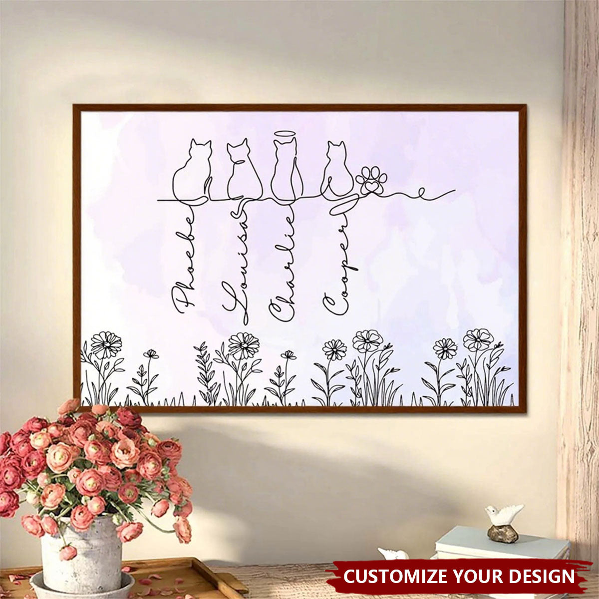 Adorable Cats Line Art - Personalized Poster, Gift for Cat Mom/Cat Dad, Cat Lover's Gift