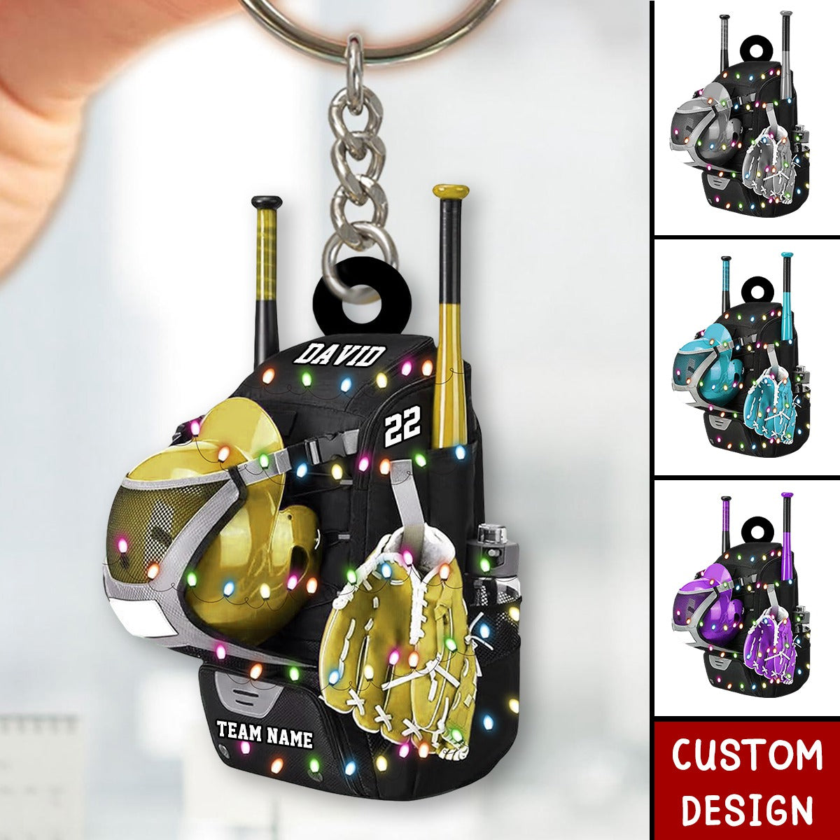Personalized Baseball Bag with Helmet & Gloves Acrylic Keychain, Gift For Baseball Lovers