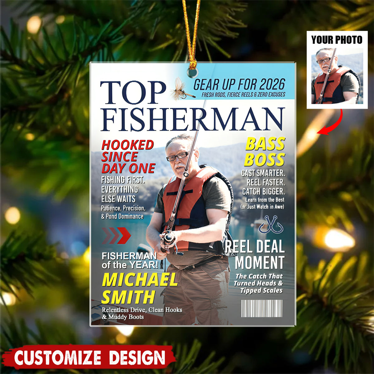 Personalized Fishing Magazine Cover Ornament - Angler Funny Fisherman Gift,Fishing Lovers Gift