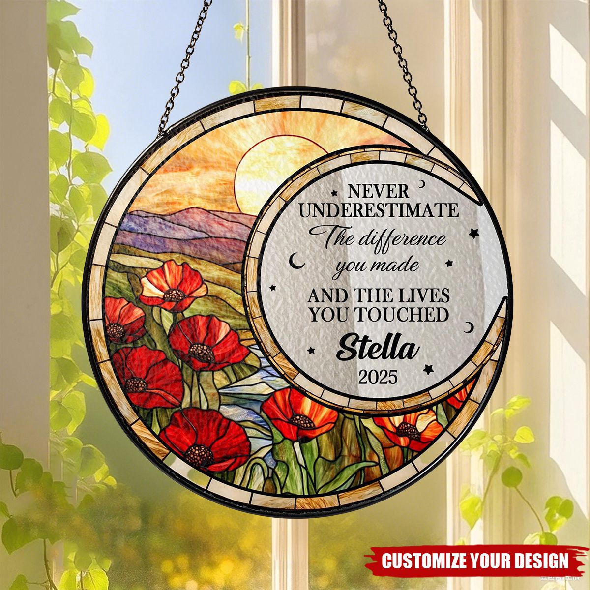 Personalized Retirement Stained Glass Suncatcher, Floral Retirement Window Decor, Coworker Gifts