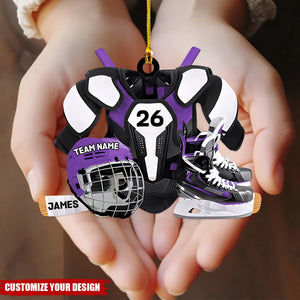 Personalized Hockey Player Ornament - Skates, Helmet, Stick - Gift for Hockey Lovers
