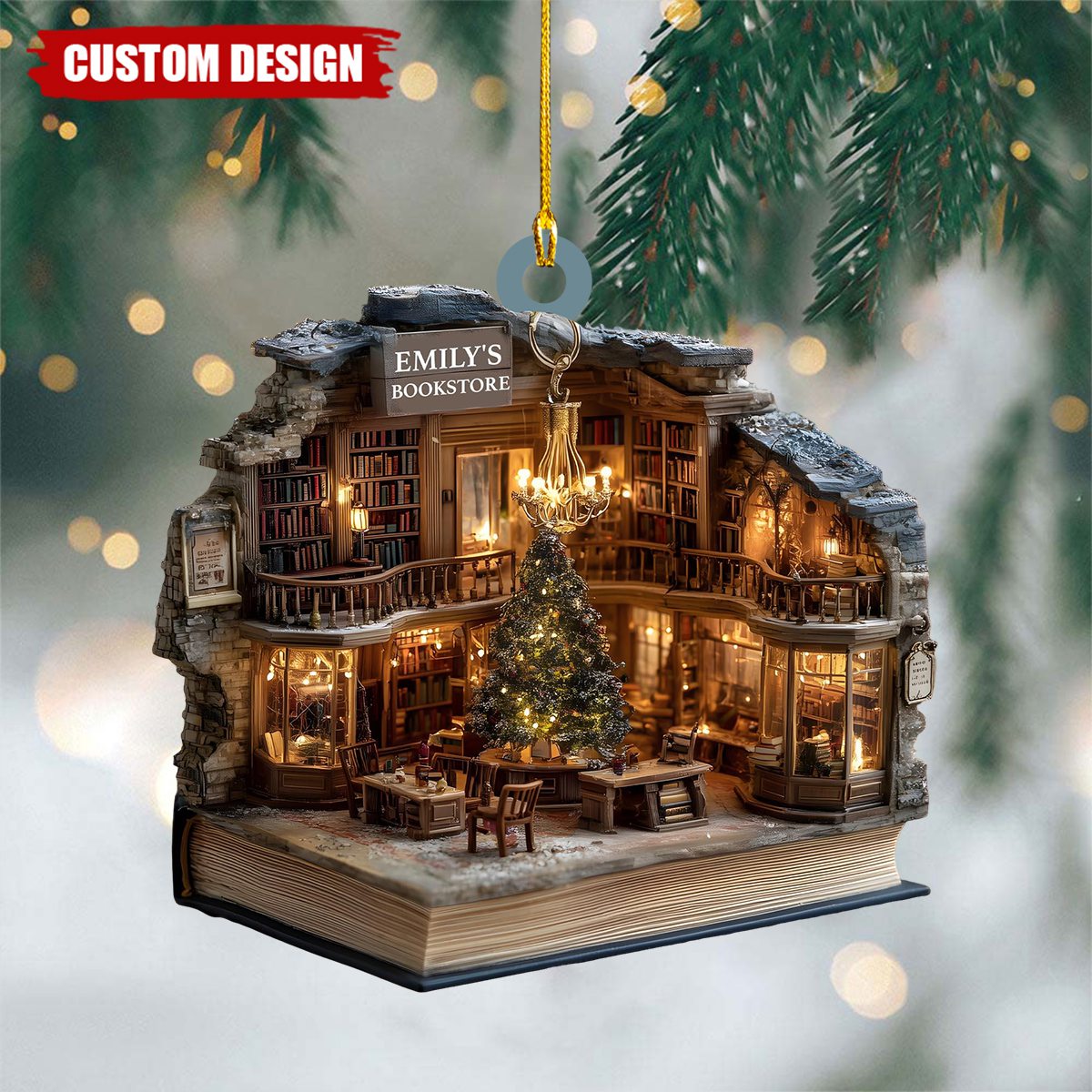 Personalized Book Nook Christmas Ornament - Gift For Book Lover