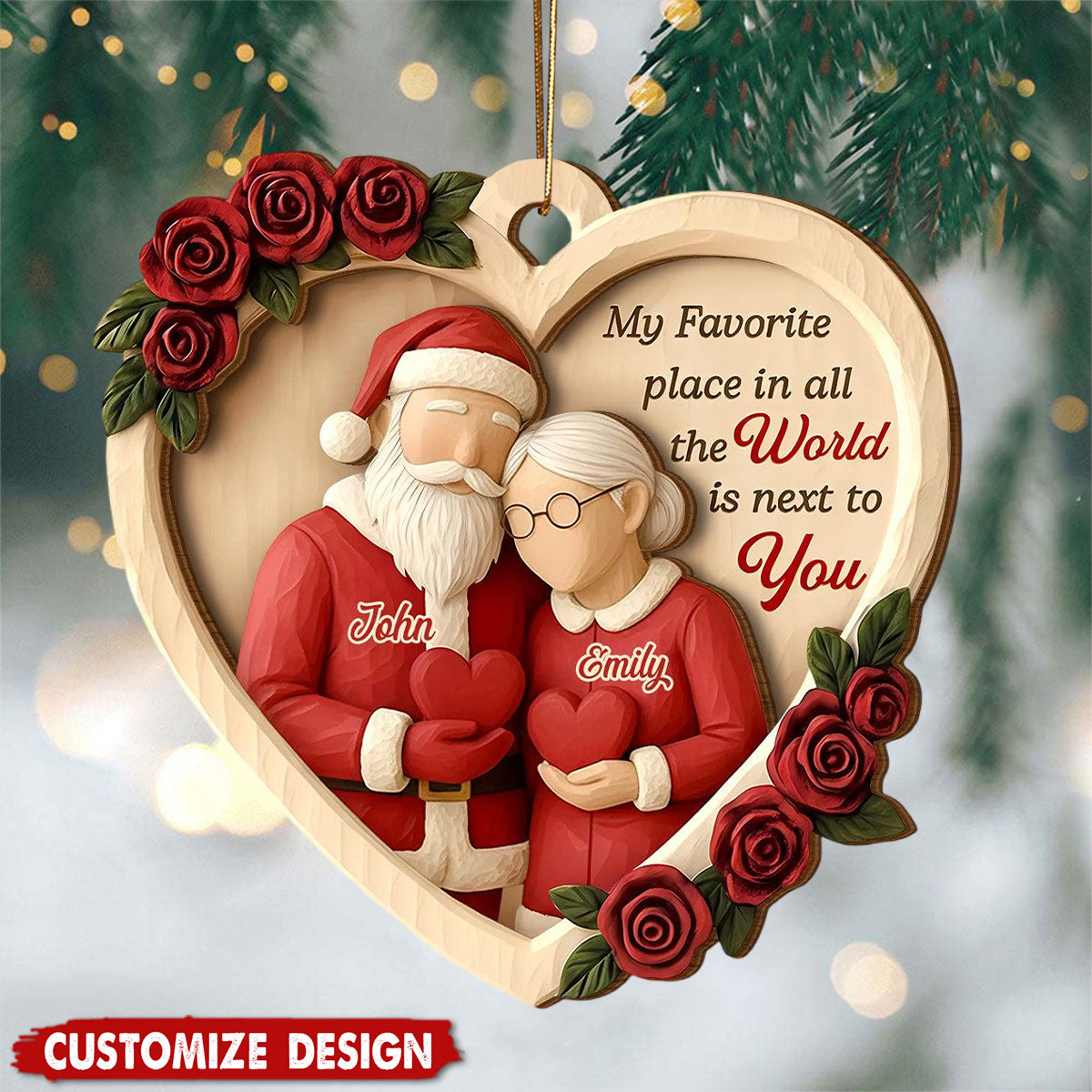 Personalized Couple Ornament, Santa Mrs Claus, My Favorite Place Is Next To You, Christmas Keepsake