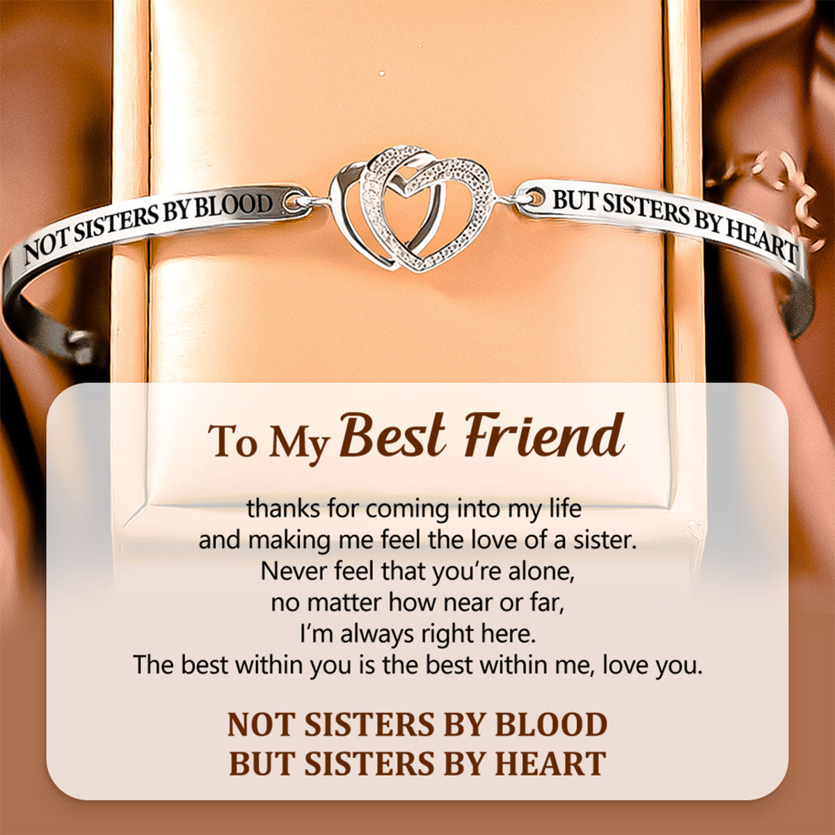 For Friend - Not Sisters By Blood But Sisters By Heart Double Heart Bracelet