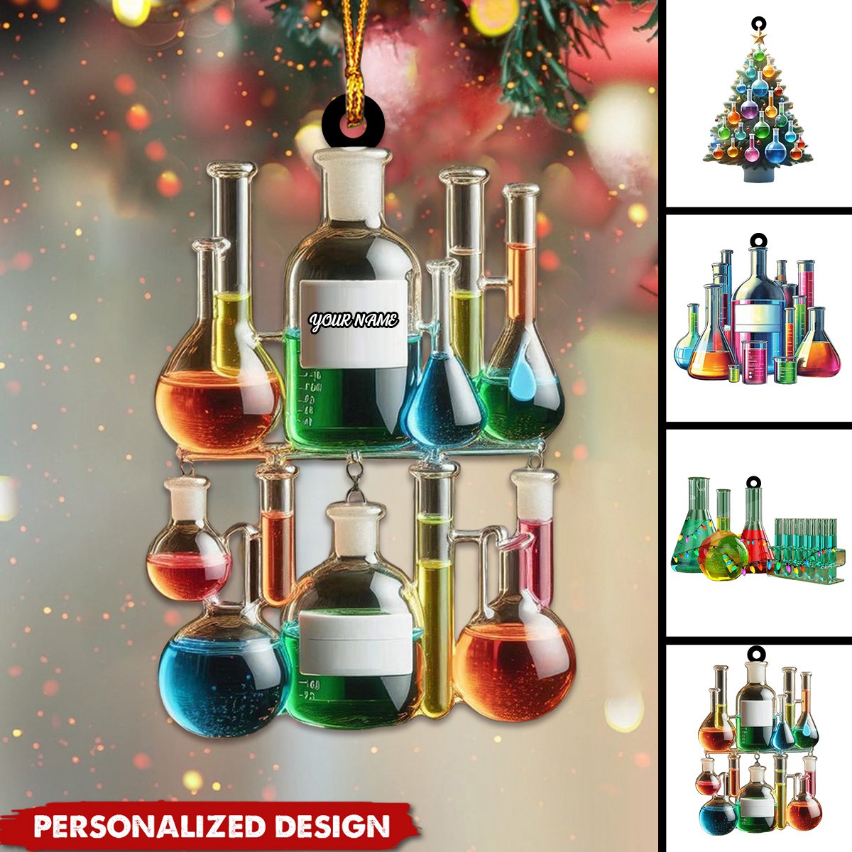 Personalized Chemistry Flask Christmas Ornament, Gift for Scientist, Science Teacher-2024 New Release