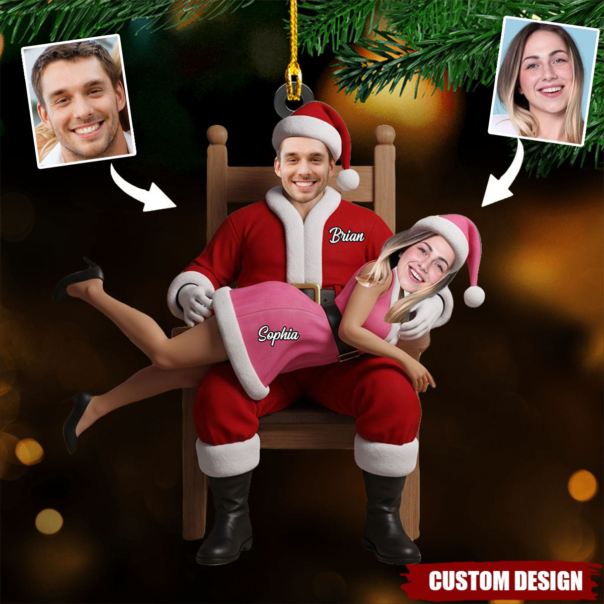 Funny Christmas Couple - Personalized Couple Transparent Ornament