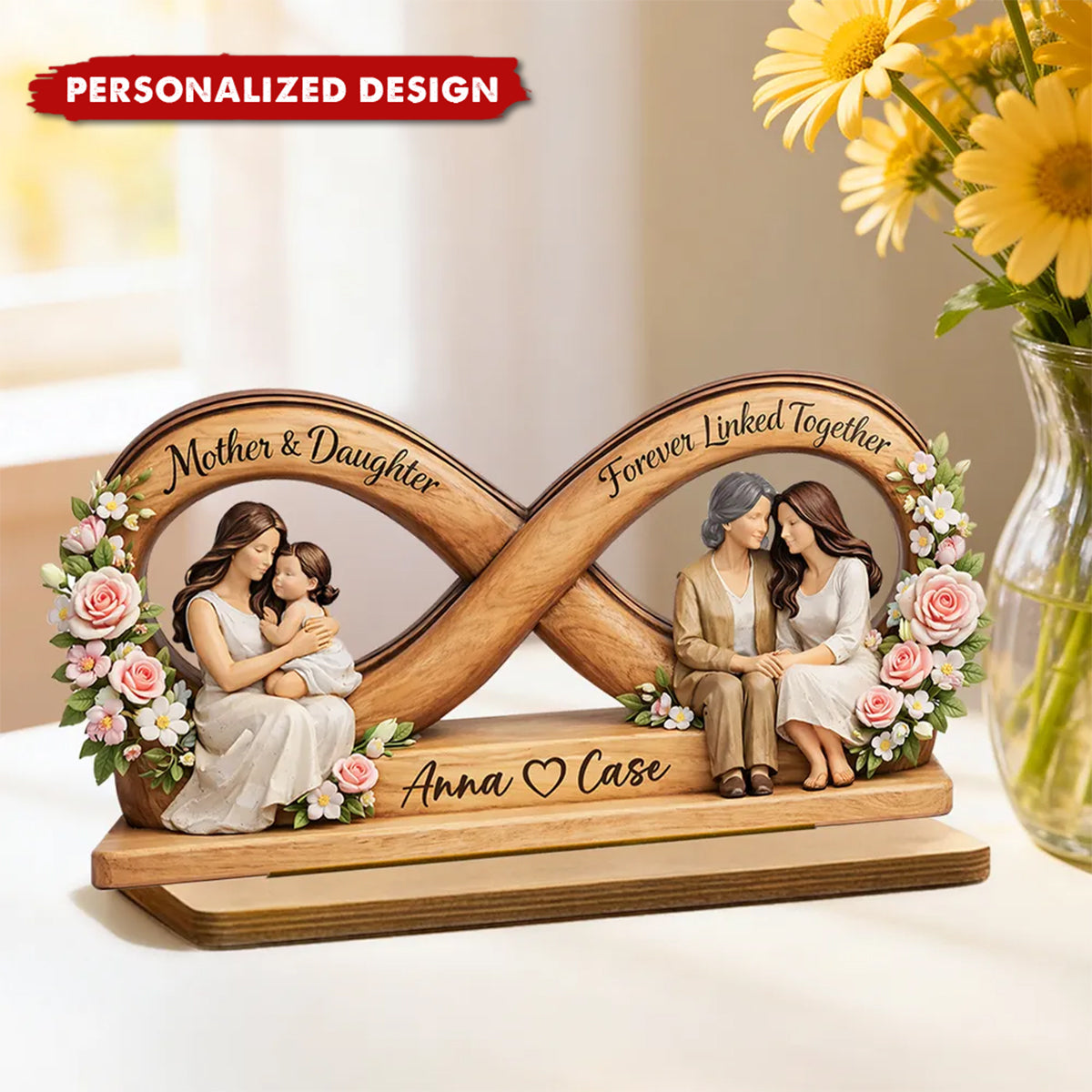 Mother & Daughter Forever Linked Together-Personalized Wooden Plaque-Mother Day's Gift For Mom, Gift For Daughter