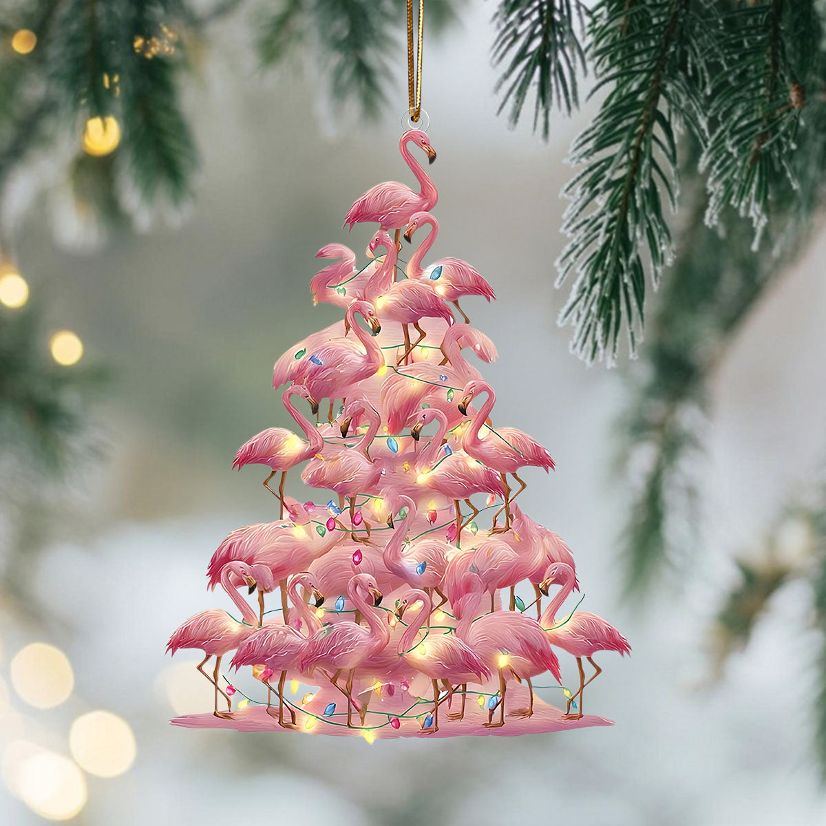 Pink Flamingo Christmas Ornament, Stacked Flamingos Tree Decor, Bird Ornament for Xmas Tree, Tropical Home Decor & Gift for Flamingo Lovers