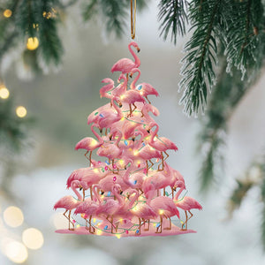 Pink Flamingo Christmas Ornament, Stacked Flamingos Tree Decor, Bird Ornament for Xmas Tree, Tropical Home Decor & Gift for Flamingo Lovers