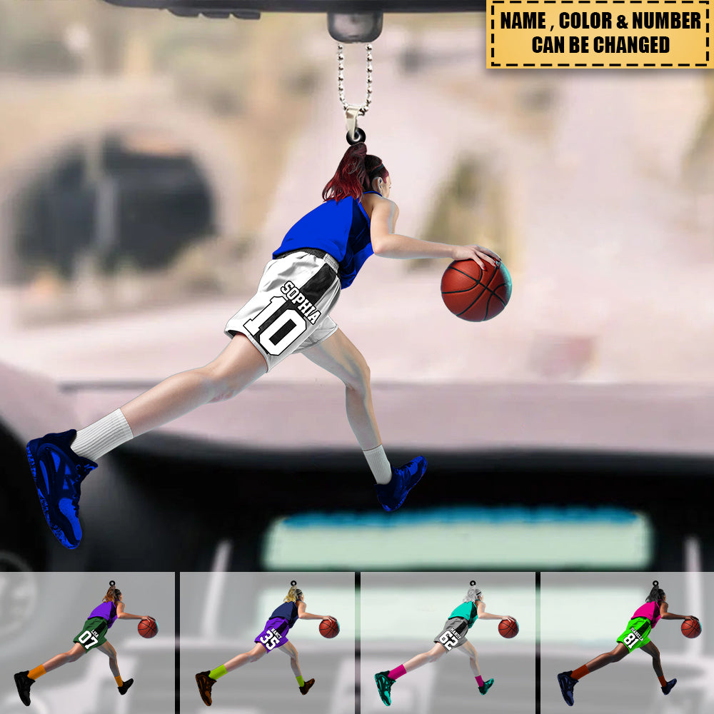 Personalized Female/Girl/Teen Basketball Player Acrylic Car / Christmas Ornament
