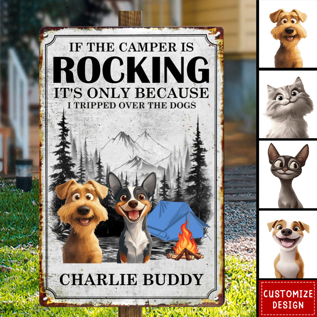 If The Camper Is Rocking It's Because I Tripped Over The Dog - Personalized Metal Sign