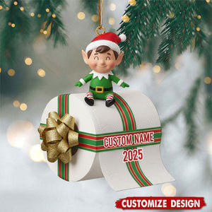 Funny Elf Toilet Paper Ornament 2025 - Gift for Holiday Humor