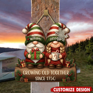 Personalized Couple Growing Old Together Wood Sign - Gift For Couple
