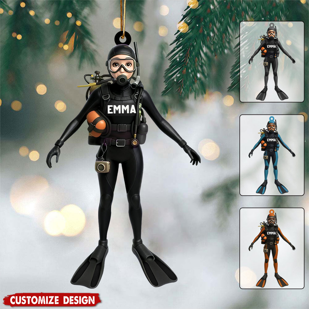 Personalized Scuba Diving FeMale Ornament - Gift for Diver
