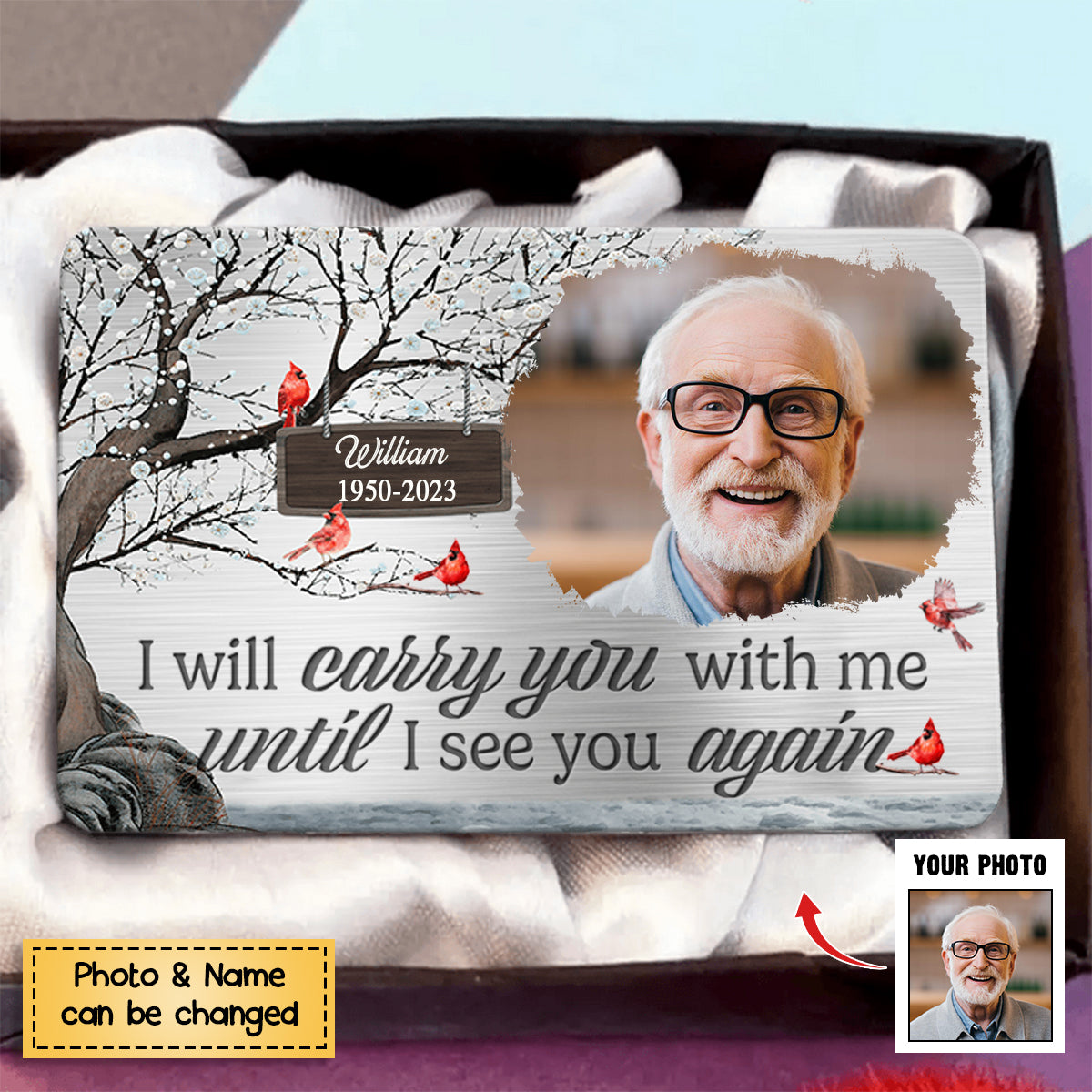 Custom Photo Forever In My Heart - Memorial Personalized Custom Stainless Wallet Card - Sympathy Gift For Family Members