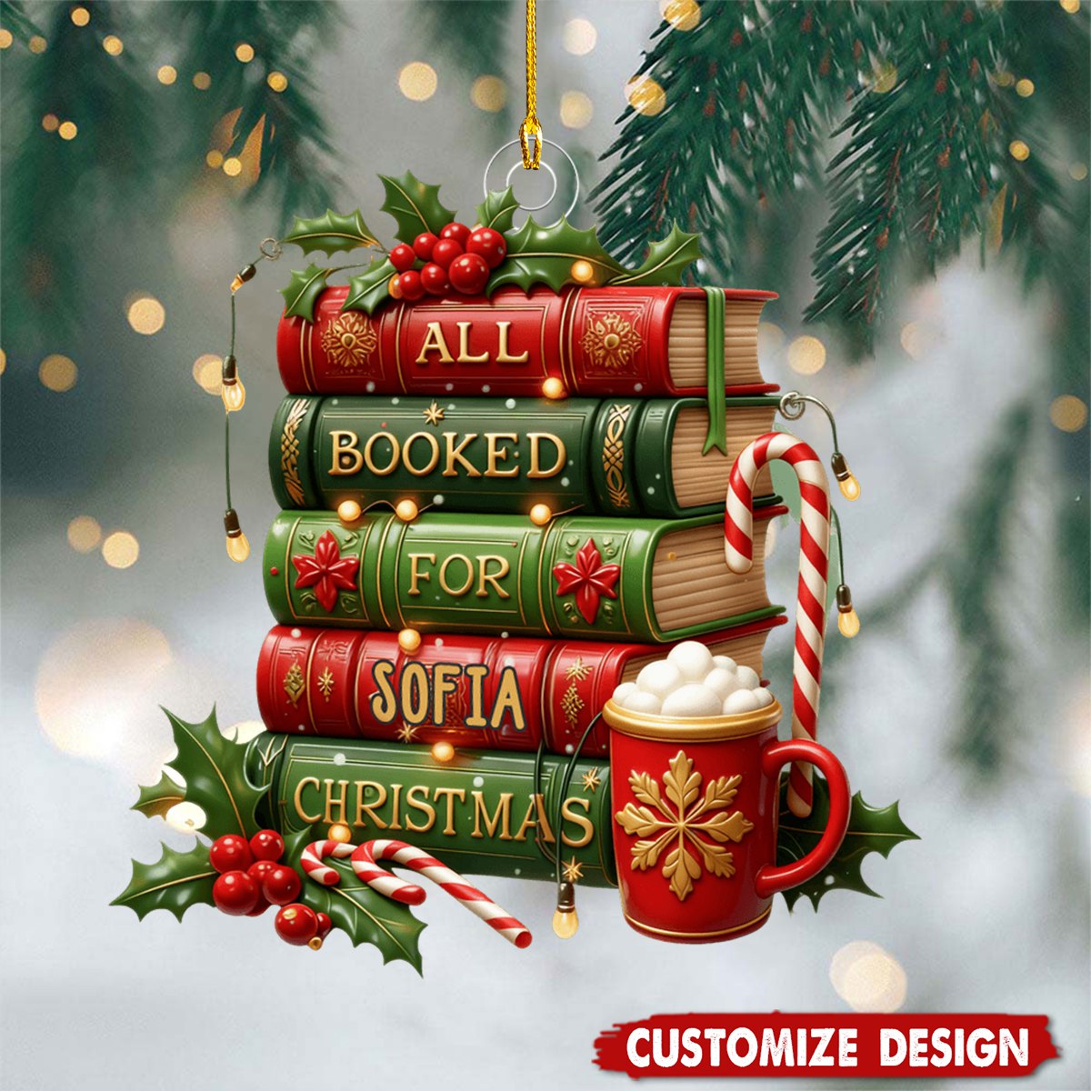 Personalized Hand-drawn Book For Acrylic Ornament - Gift For Reading Lovers