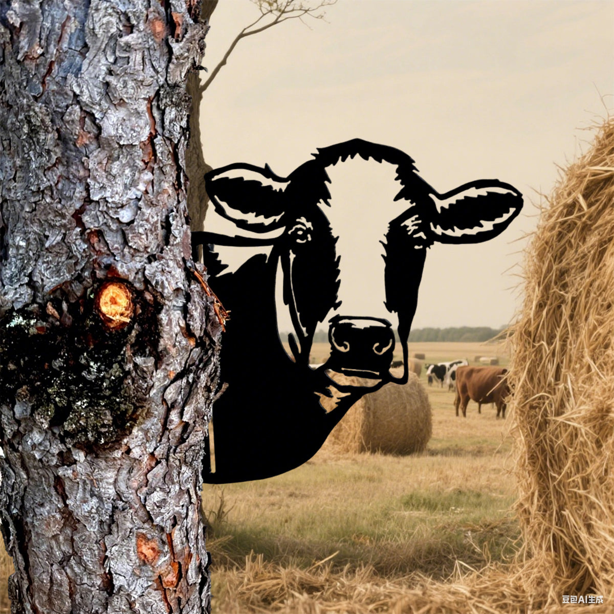 Peek-A-Boo Cow Metal Sign - Versatile Mountable Wall Art