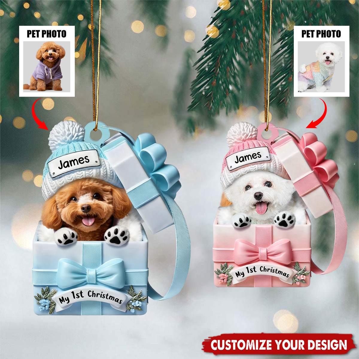 Pet Inside Gift Box - Personalized Custom Acrylic Ornament,Gift For Dog/Cat Lovers