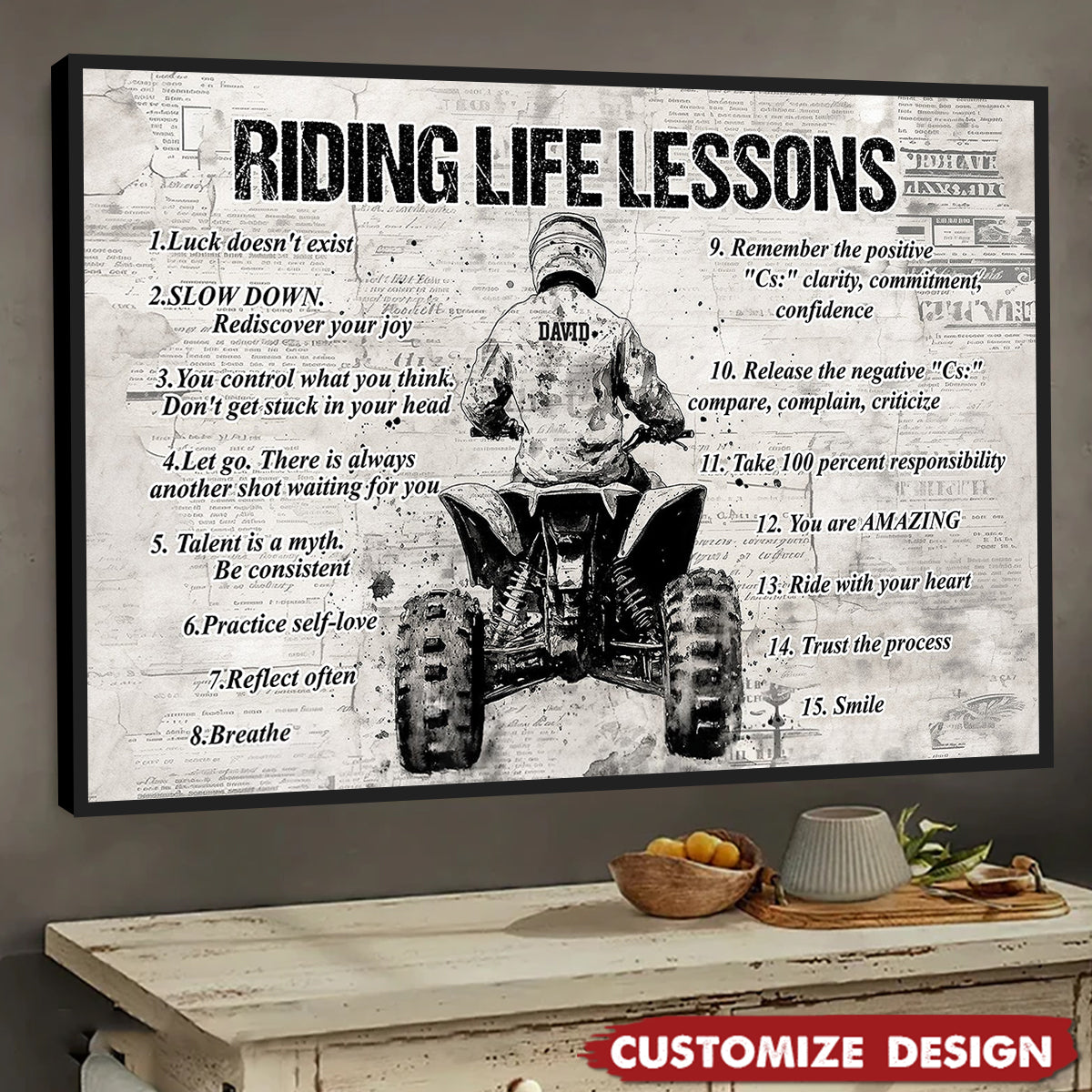 Personalized 4 Wheeler Riding Life Lessons Cool Quotes Poster - Gift For Biker