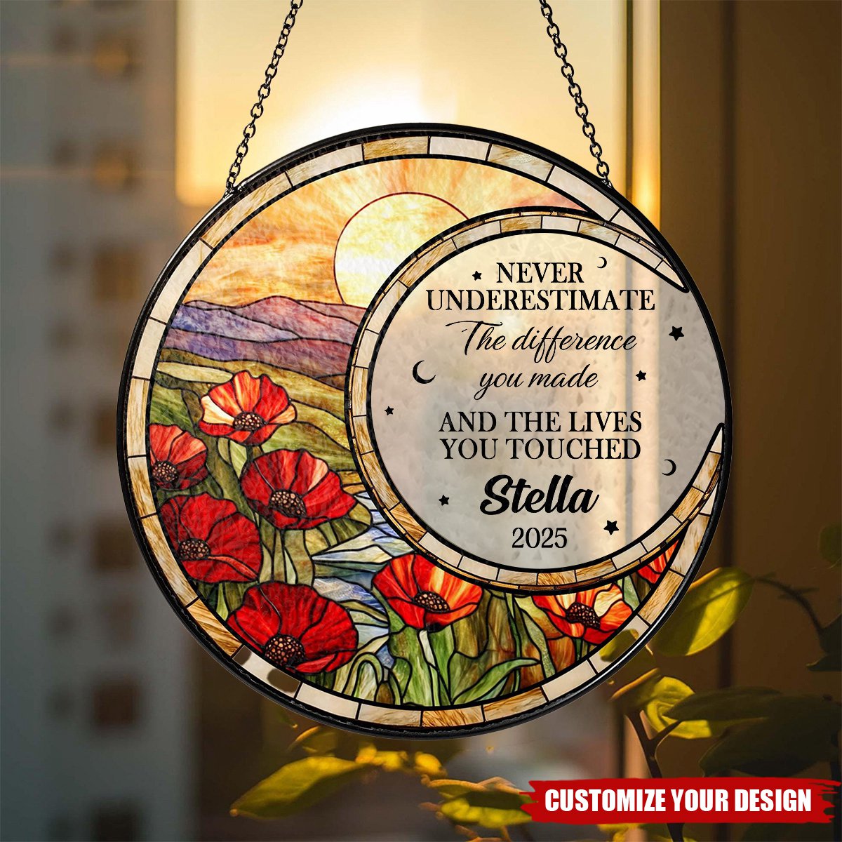 Personalized Retirement Stained Glass Suncatcher, Floral Retirement Window Decor, Coworker Gifts