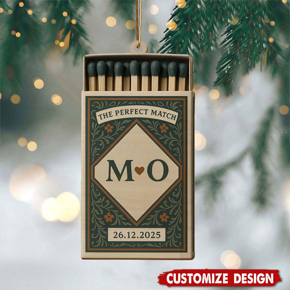 Personalized Matchbox Ornament – Custom Initials and Date Hanging Decoration