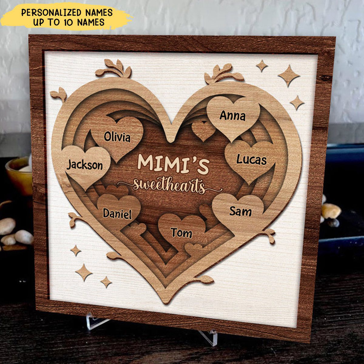 Vintage Nana Mom's Sweet Heart Kids Personalized 2 Layers Wooden Plaque