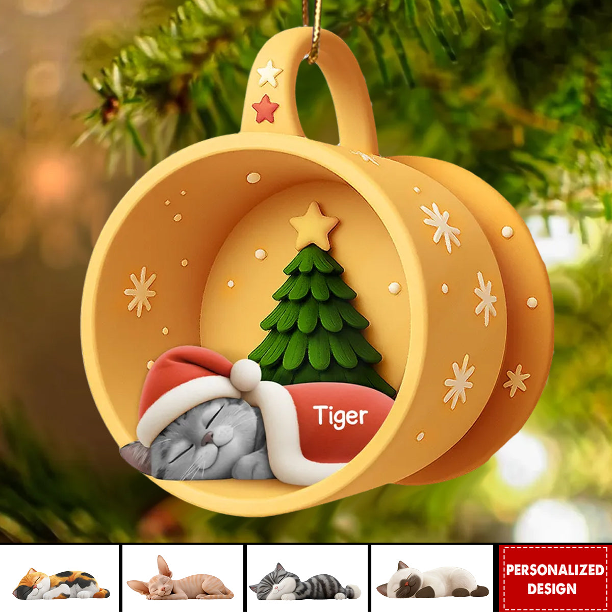 Christmas Sleeping Cats In Cozy Mug-Personalized Acrylic Ornament