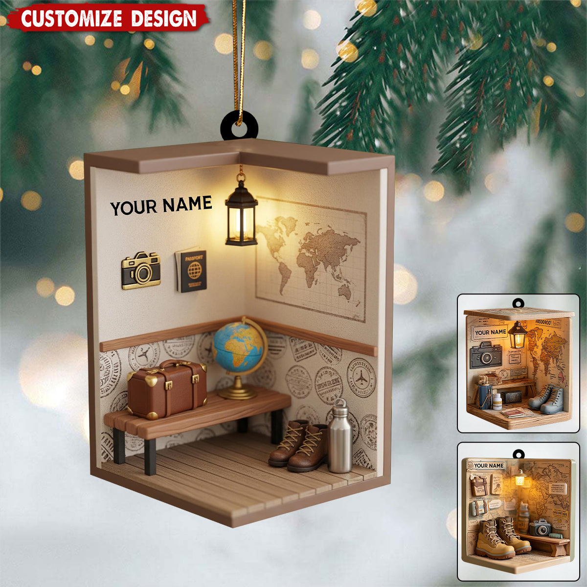 Personalized Travel Ornament - Gift For for Travelers