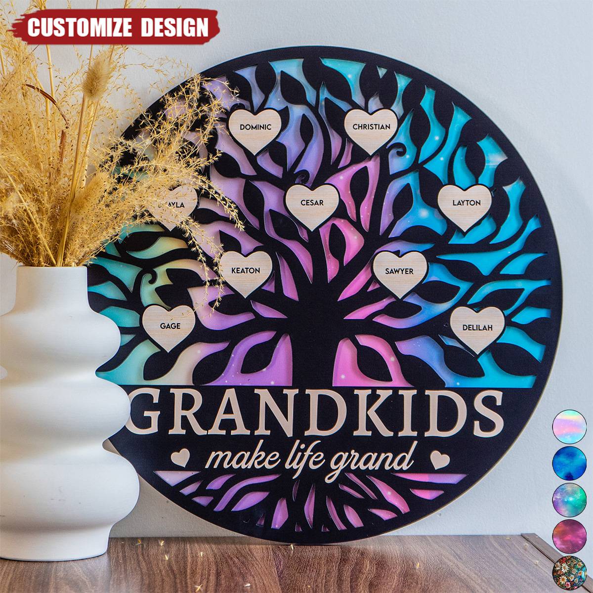 Grandkids Make Life Grand Galaxy - Personalized 2 Layers Wood Sign