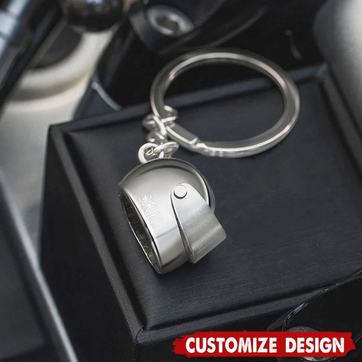 Personalized Monogram Motorcycle Helmet Keychain - Birthday Father's Day Valentine's Day Gift for Men
