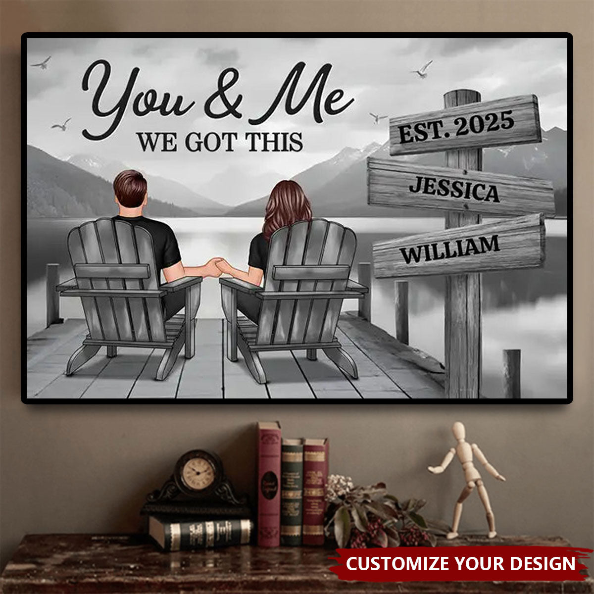 Personalized Seaside Poster Romantic Couple Back View Clear and Sturdy Love Memory Wall Décor Gift