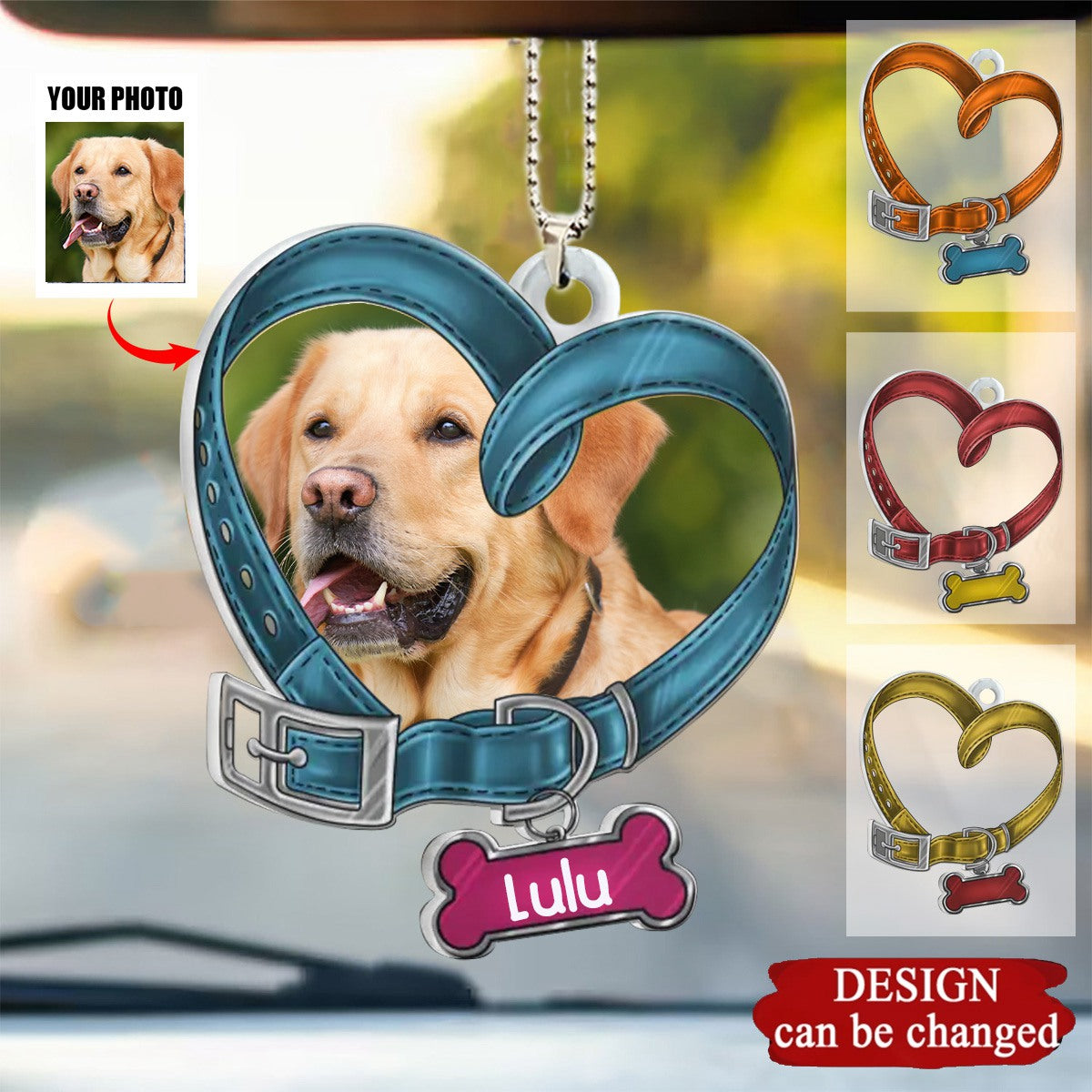 Custom Personalized Memorial Heart Shaped Dog Collar Acrylic Car Hanger
