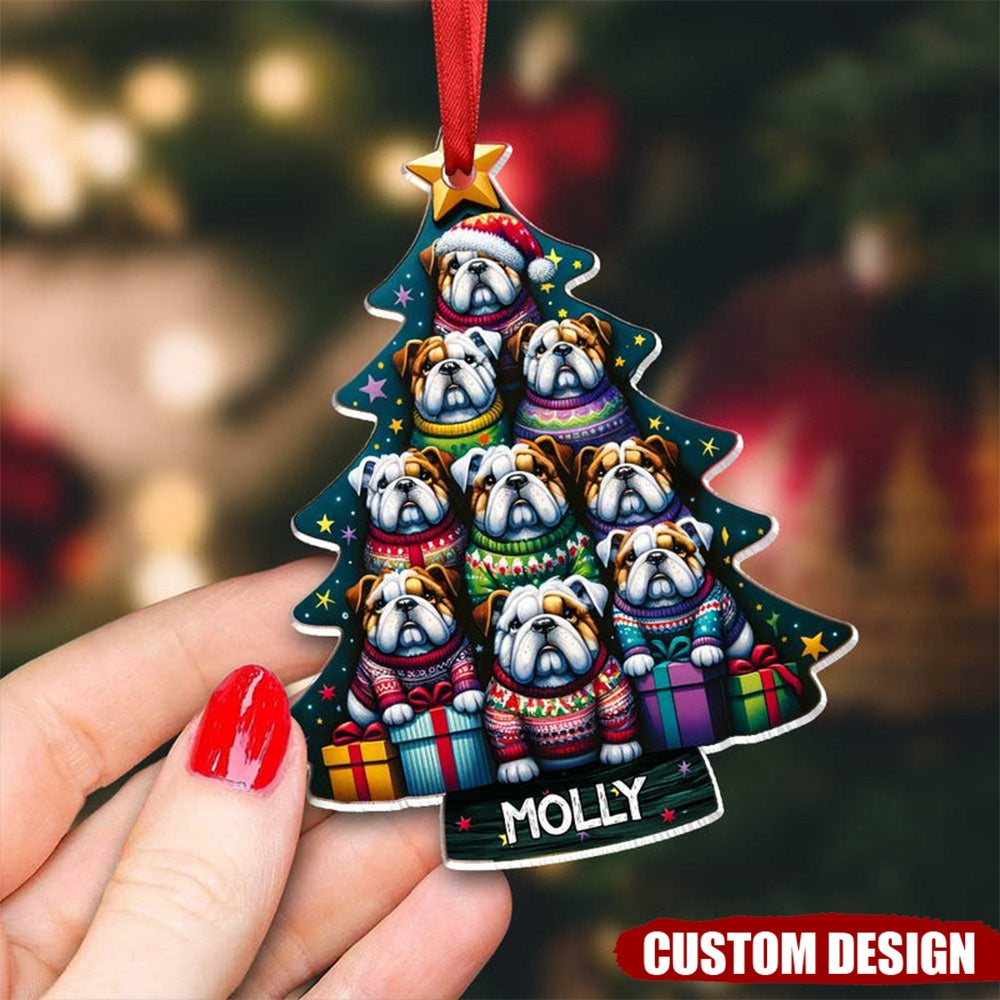 Unique Christmas Bull Dog Tree, A Whole Of English Bull Dogs Custom Name Ornament