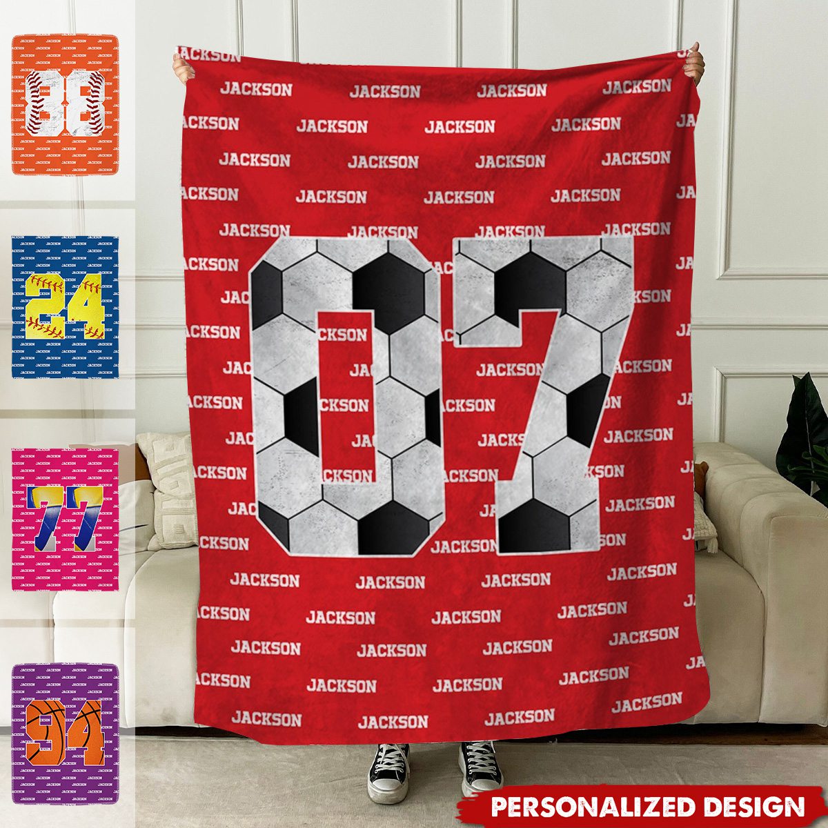 Personalized Cozy Baseball Basketball Number Soft Blanket with Name-Gift for Sports Lovers